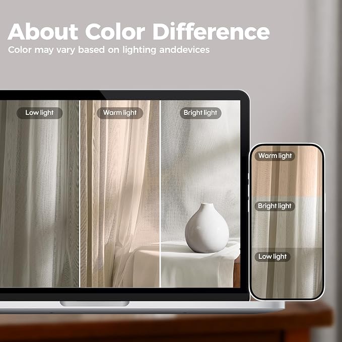 100% Blackout Curtains for Bedroom, Double Layer Beige Curtains, Room Darkening - Image 5