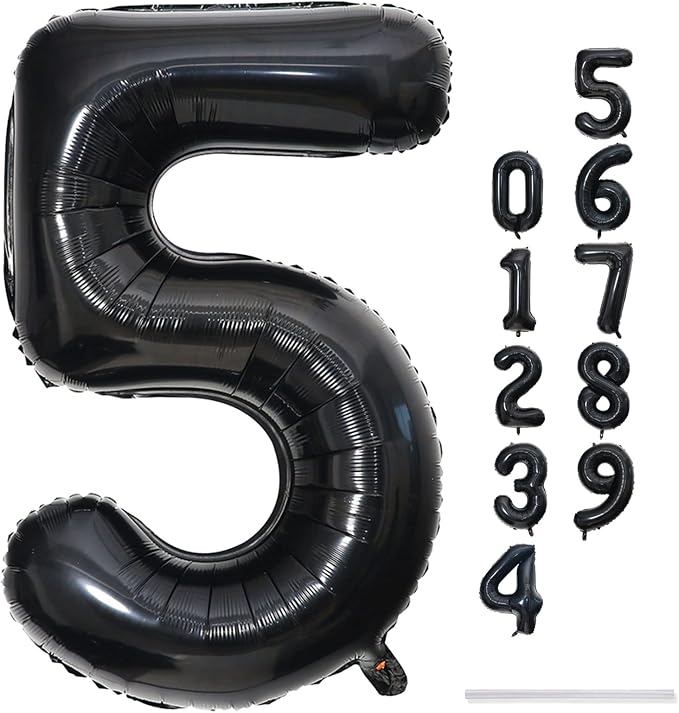 Black 5 Balloons, 40 Inch Large Foil Number Balloons Set 0-9, Self Inflating - Image 9
