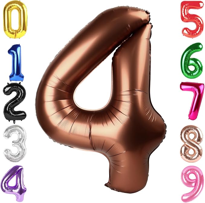40 Inch Brown Number 4 Balloon Birthday Party Decorations by Hadoife