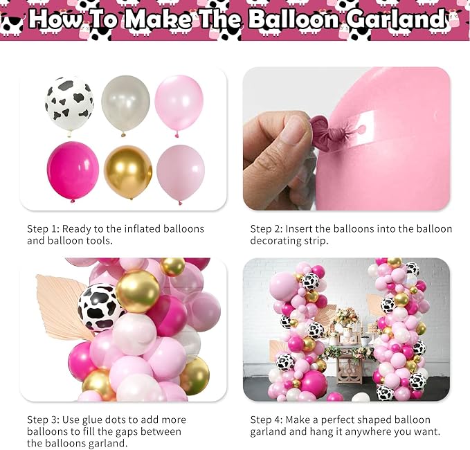 Cow Theme Balloon Arch Garland Kit, Pastel Pearl Pink Gold White Cow Print - Image 7