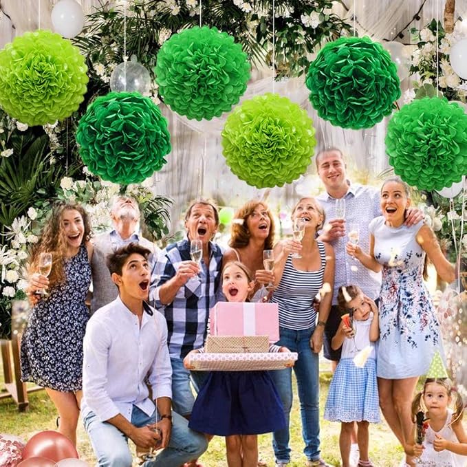 Lucky Green Tissue Paper Pom Poms, St. Patrick's Day Party Decoration Kit 21pcs - Image 5