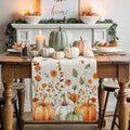 Fall Wildflowers Cotton Linen Table Runner for Dining Kitchen, Thanksgiving Pumpkin Outdoor Party Rustic Tablerunners Decoration,Botanical Floral Vintage Dresser Scarf Tablecloth Runners 13x108 Inches