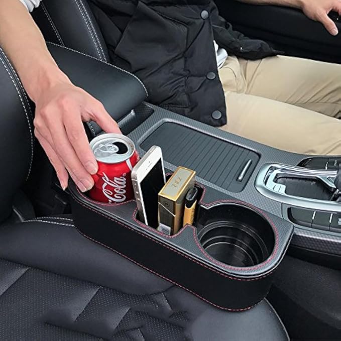 Car Cup Holder, PU Leather, Car Seat Gap Filler Organizer, Front Seat Organizer by IOKONE