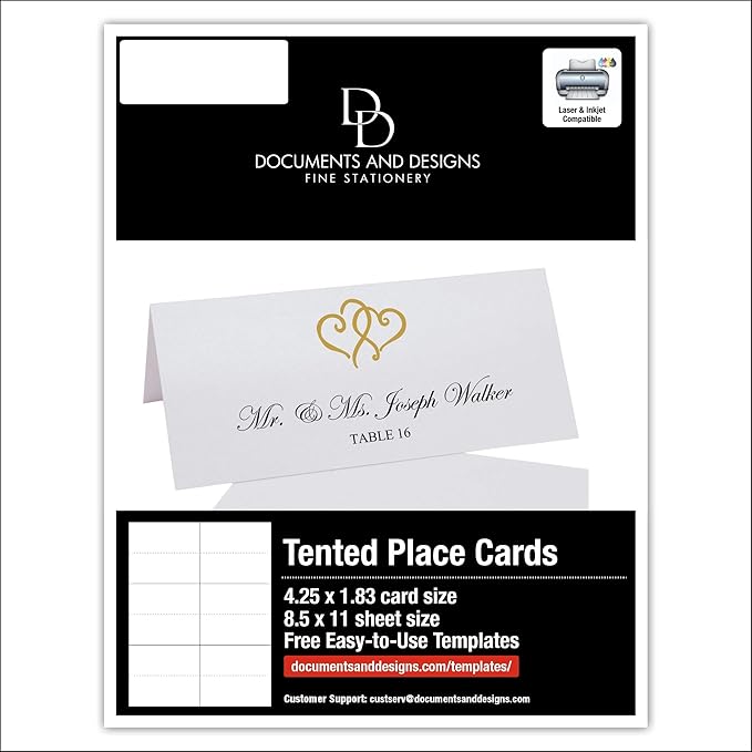 Linked Hearts Printable Place Cards, Gold (Choose Color), Set of 150 (25 Sheets), Laser & Inkjet Printers - Wedding, Party, Dinner, and Special Events - Made in the USA