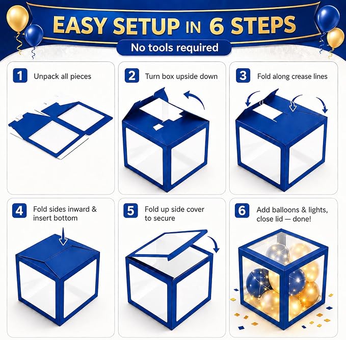 Graduation Decorations 2026 Navy Blue and Gold Balloon Boxes and Arch Garland - Image 5