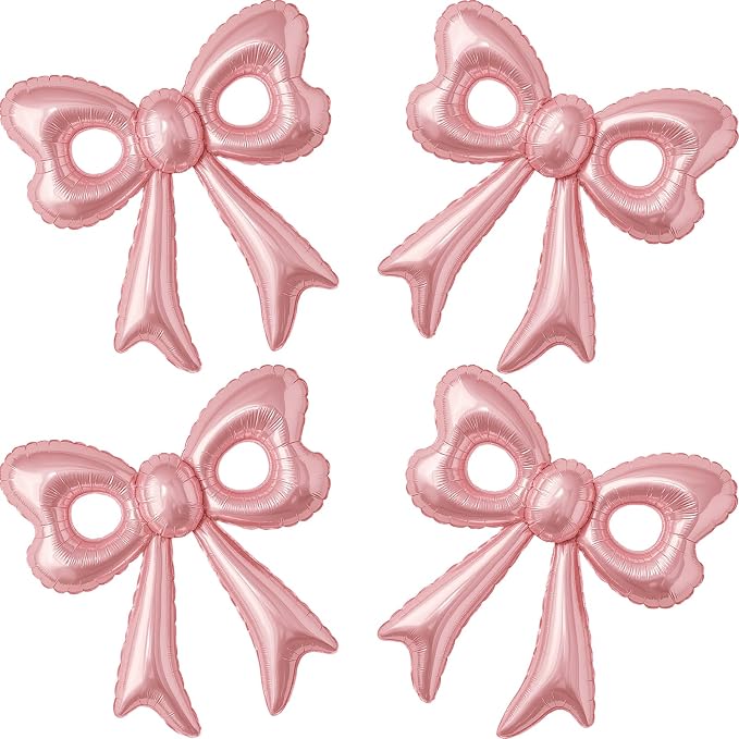 4 Pcs Pink Bow Balloons, 31”Huge Bow Aluminum Foil Balloons by BSRESIN