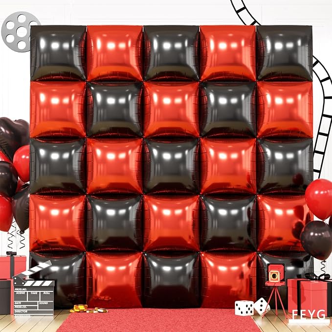 Metallic Red Black and Gold Double Sided Square Foil Balloons Wall, 19 Inches by FEYG