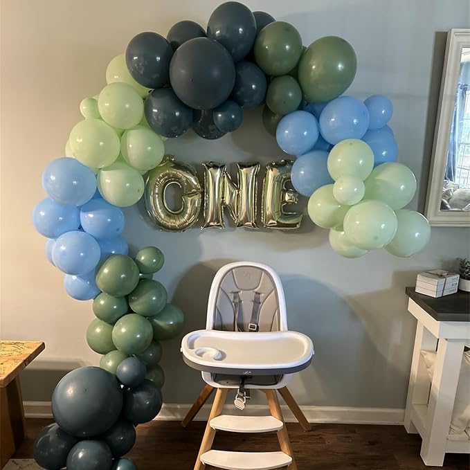 Dusty Slate Blue and Green Garland Balloon Arch Kit - Image 3