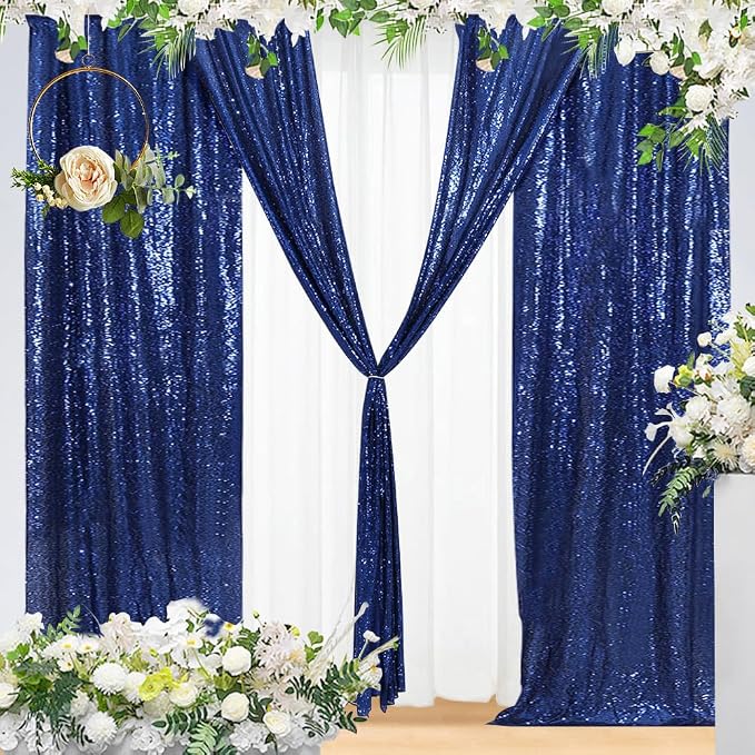 Eternal Beauty Navy Blue Sequin Backdrop Curtains, 2 Panels 2x8FT | 3mm Sparkle - Image 6