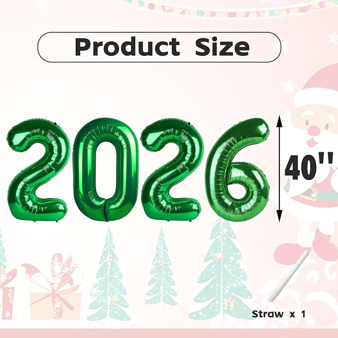 2026 Balloon Numbers Party Decorations, 40In Green Balloons | Eye-catching - Image 5