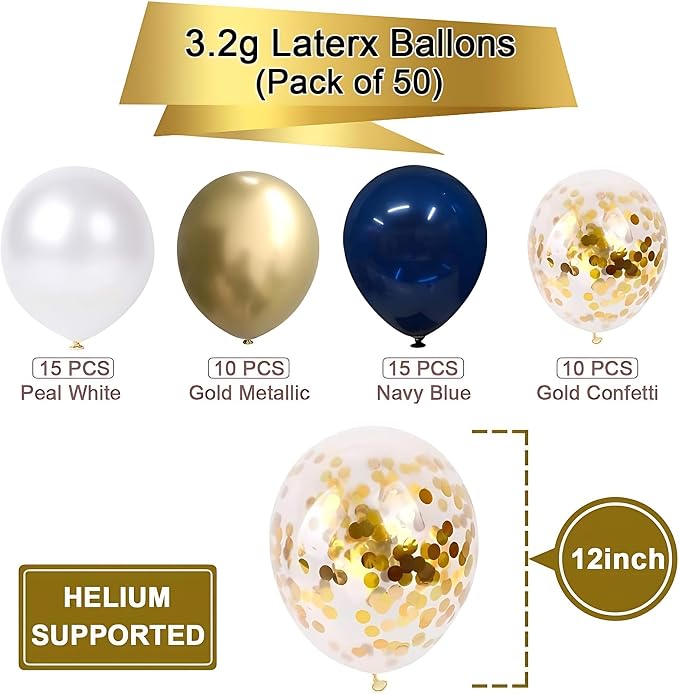 Navy Blue and Gold Confetti Balloons - Image 2
