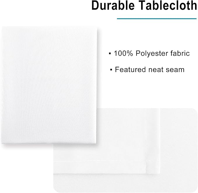 Hiasan White Tablecloth for Rectangle Tables - Waterproof Washable Polyester Fabric Table Cloth for Buffect Dining Birthday Party Wedding, 54 x 108 Inch