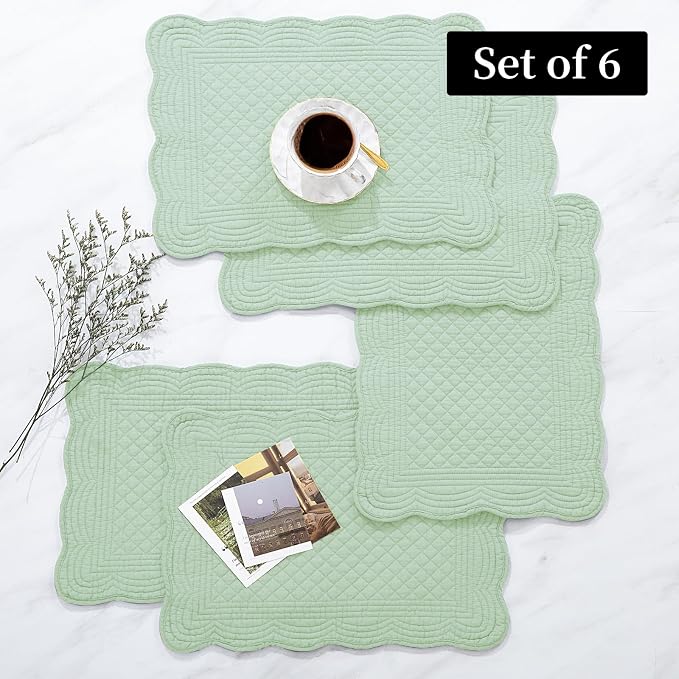 HOMBYS Quilted Placemats Set of 6 Washable-13x18 inches Rectangular Placemats - Image 6