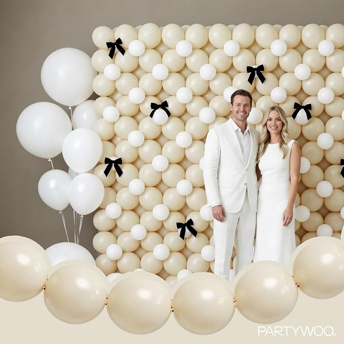 PartyWoo White Sand Linking Balloons 100pcs 12 Inch Off White Link Balloons | - Image 8