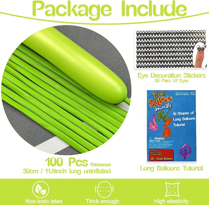 260 Balloons Lime Green, Thickened 100 Pack Long Balloons Twisting Skinny Magic - Image 2