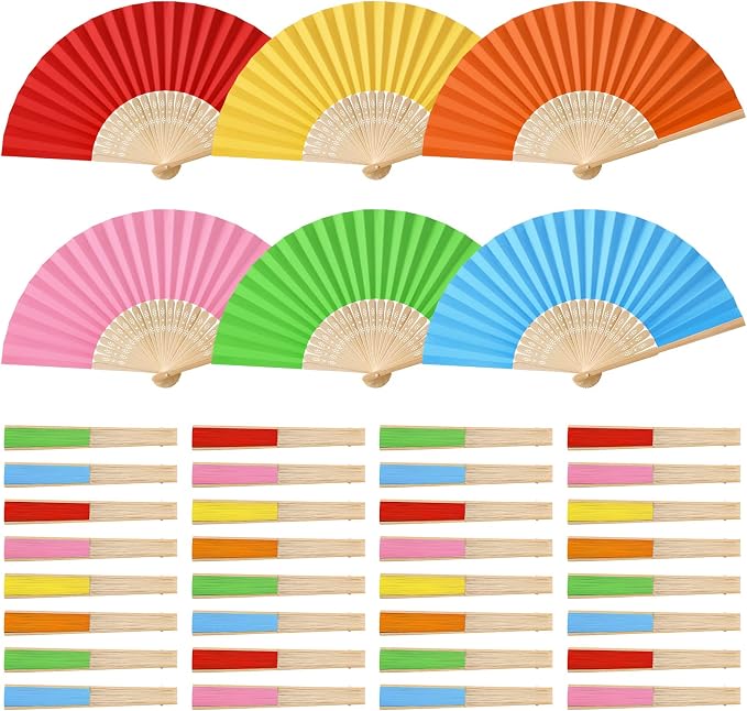Chunful 60 Pcs Multicolor Folding Fan Decorative Bulk Chinese Bamboo Paper by Chunful