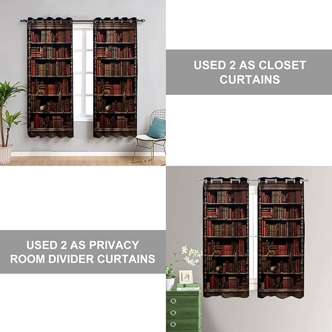 Library Bookshelf Door Curtain, Vintage Educational Bookcase Room Darkening - Image 5