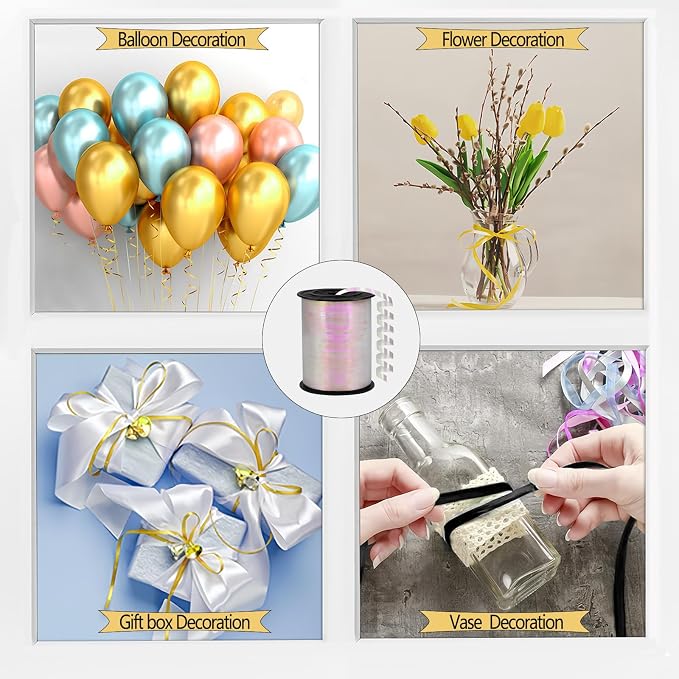 500 Yards Curling Ribbon, 1/5 Inch Rainbow White Wrapping Ribbon, Balloon String - Image 4