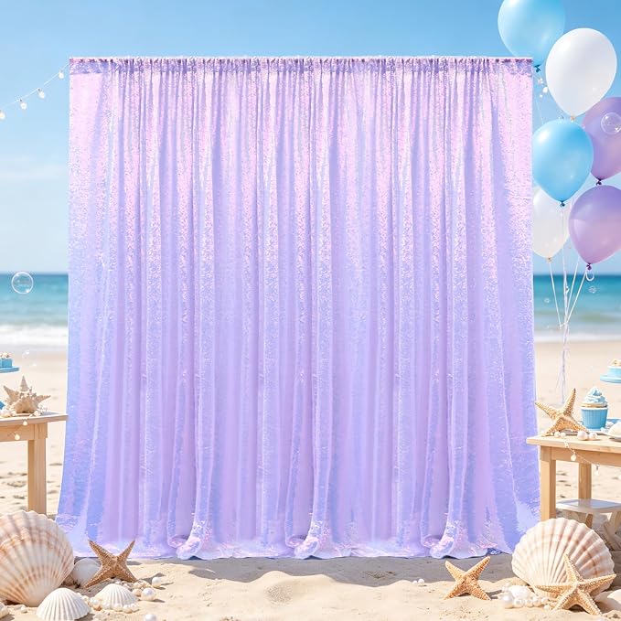 Hahuho Mermaid Lavender Sequin Backdrop Curtain, Banquet Decoration（6 Panels - Image 3