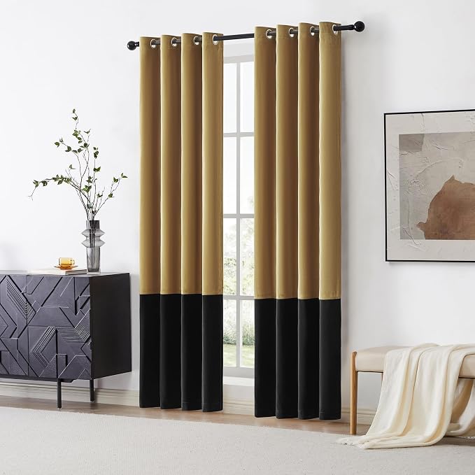 BULBUL Modern Gold Black Velvet Curtains Luxury 72 inch - Image 6