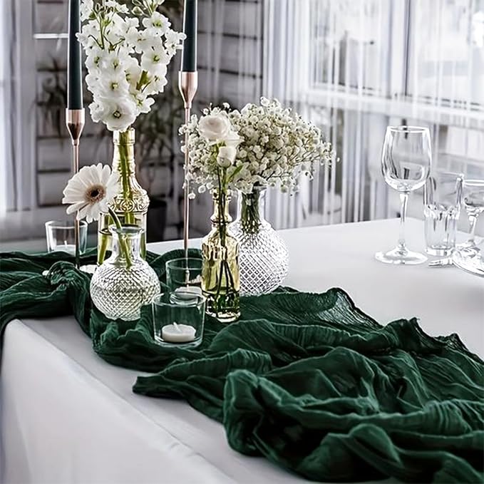 10 Pack Dark Green Cheesecloth Table Runner 10FT Boho Gauze Fabric Table Runner - Image 6