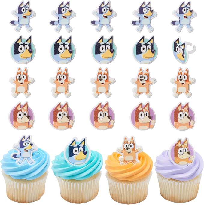 DecoPac Bluey So Much Fun Rings, 24 Cupcake Decorations Featuring Bluey by Bluey