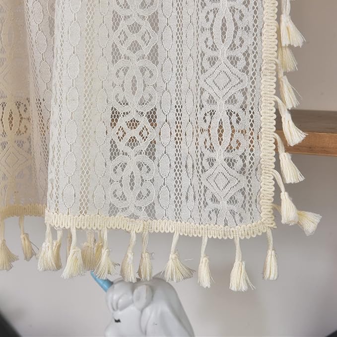 Sutuo Home Boho Sheer Curtain Valance Crochet Lace - Image 4