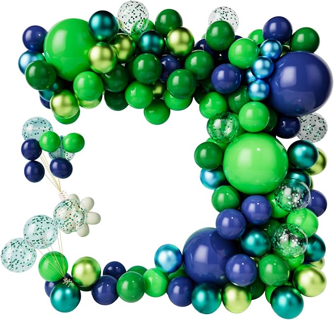 Green Dark Blue Balloon Garland Arch Kit, Dark Blue and Green Latex Balloons by LZVPL