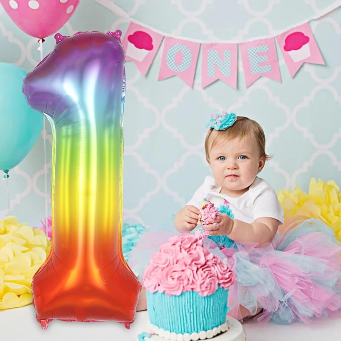 Rainbow Number 1 Balloon 40 Inch, Big Large Foil Number Balloons, Gradient - Image 4