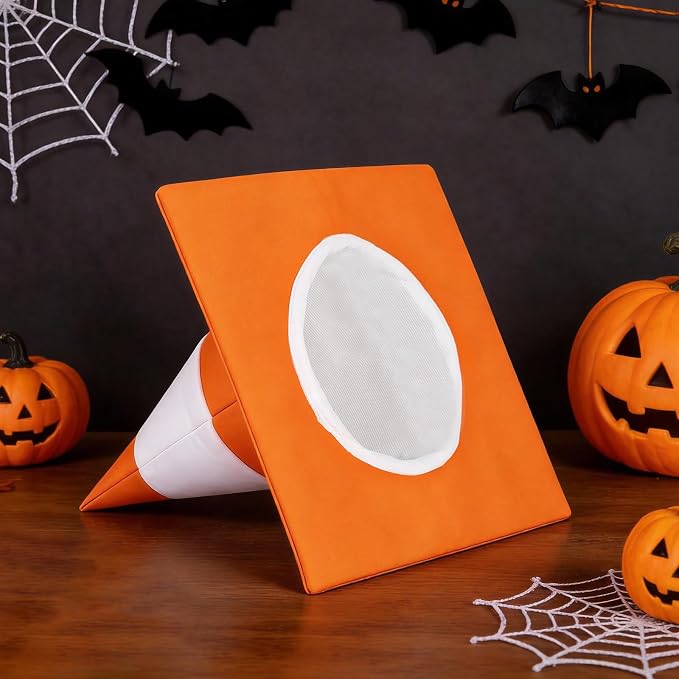 Orange and White Traffic Cone Hat, Funny Halloween Traffic Costume Accessories - Image 4