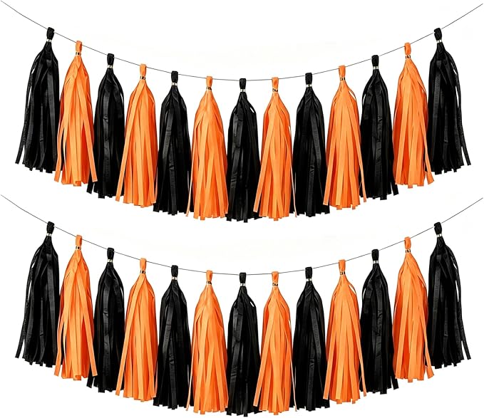 Black Orange Tassel Garland Banner, 30 Pack Paper Tassels Streamers by SIPRKAICT