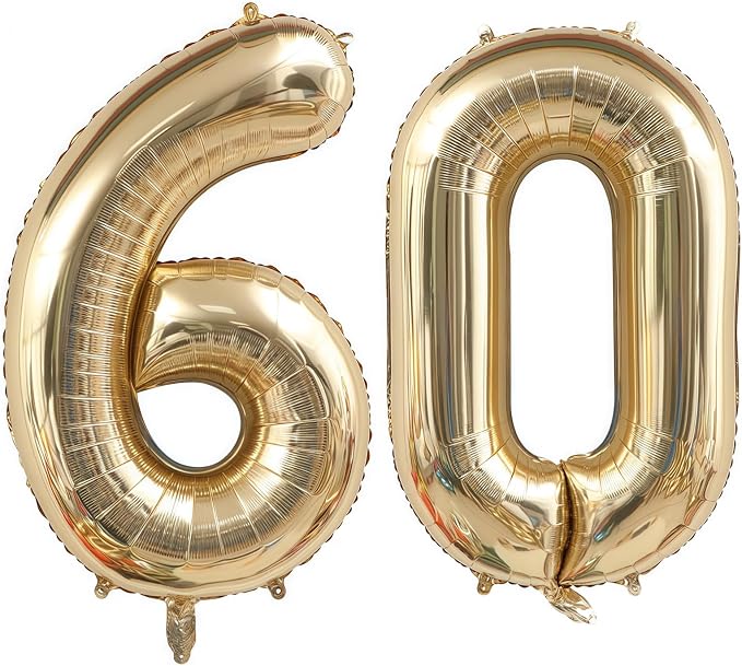 Champagne Gold 60 Balloon Number, 40 Inch Light Gold 60 Balloons Big Foil Mylar by BBPOOL