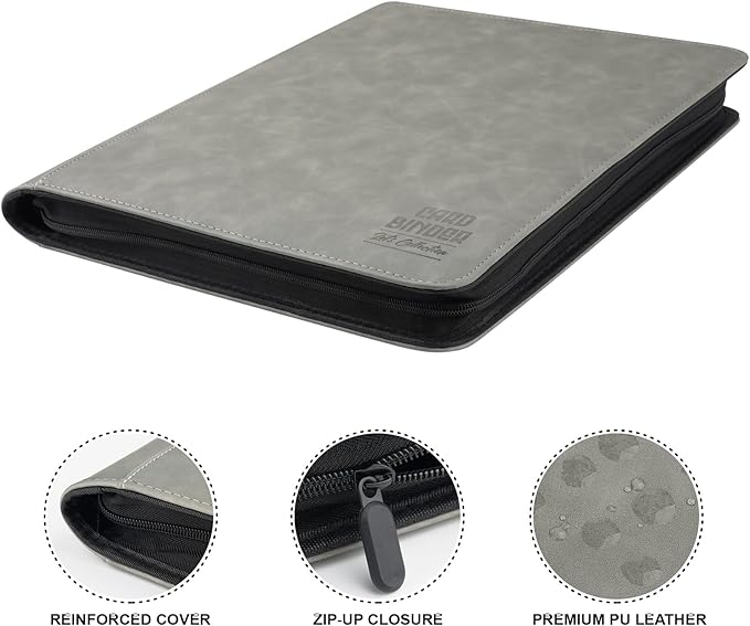 Toploader Binder with 9-Pocket Pages, Holds 288 "3×4" Rigid Toploader Hard Cases, Card Holder for Collectible Cards or Sports Cards, Durable Sleeves for Storage & Display (Gray)