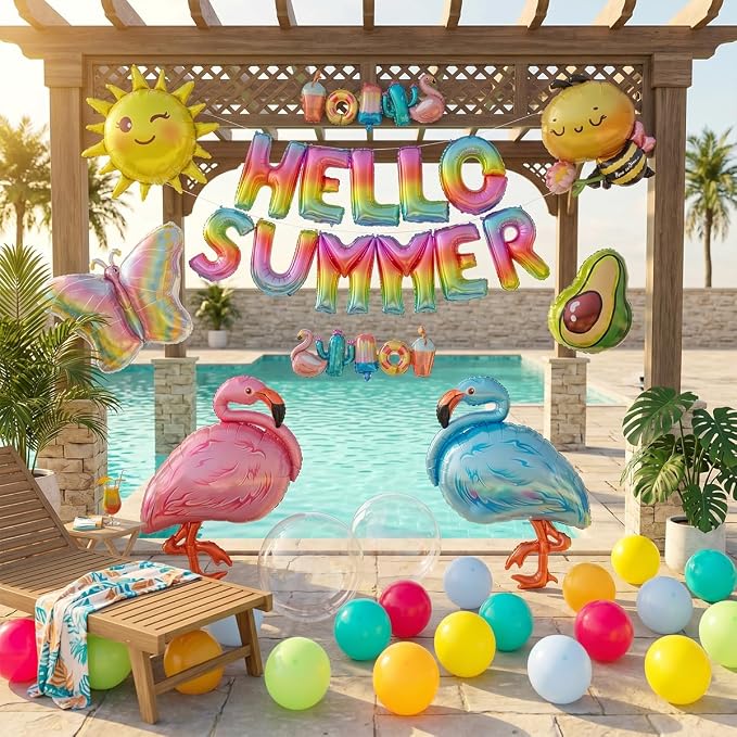 91 PCS "Hello Summer" Foil Balloon Decoration Kit, Tropical Summer Party - Image 5