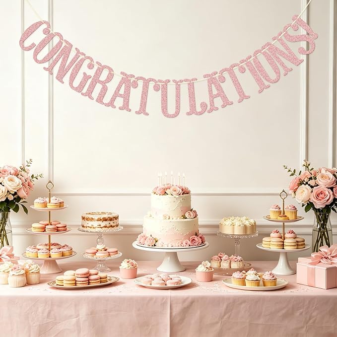 Congratulations Banner, Graduation Party Decor | Rose Gold Glitter Congrats Sign - Image 7