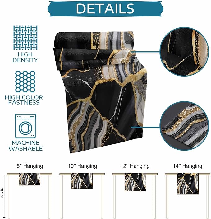 Geometric Black Marble Cotton Linen Table Runner for Dining Kitchen, Wedding Outdoor Party Tablerunners Decoration, Farm Marble Liquid Ripple Abstract Dresser Scarf Coffee Tablecloth Runners 13''x48''