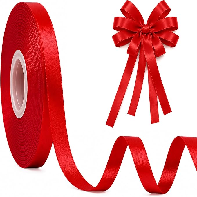 30Yards Thin Red Ribbon 3/8In for Gift Wrapping Wedding Christmas Decor | Silky by Fullive