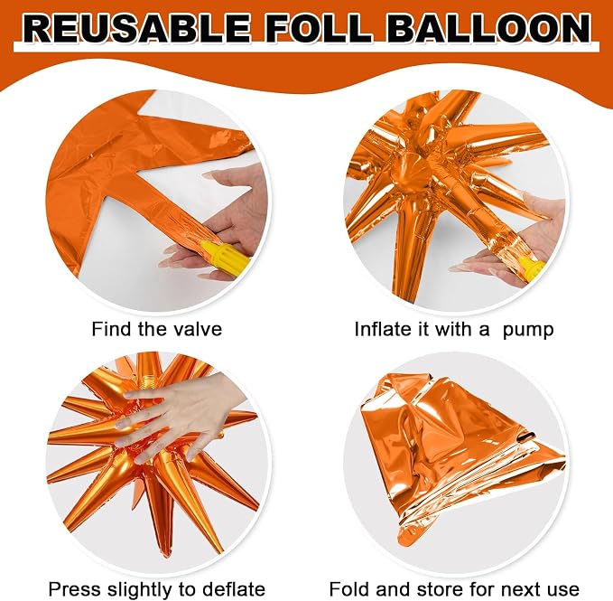 9Pcs Orange Star Balloons, Large Explosion Star Foil Balloons, Metallic Orange - Image 8