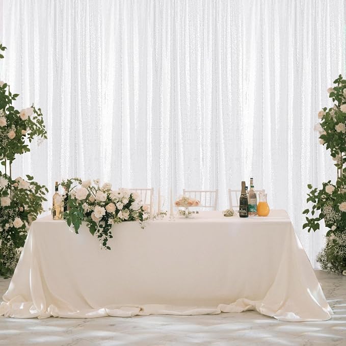 Sugargirl White Sequin Backdrop Curtain 4 Panels 2FTx8FT Glitter White - Image 3