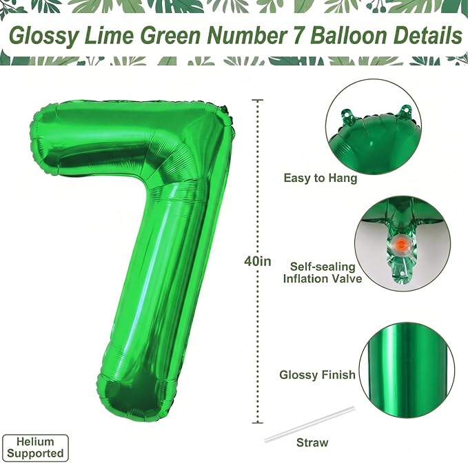 Green Number 7 Balloon 40 Inch, Glossy Foil Numeral - Image 4