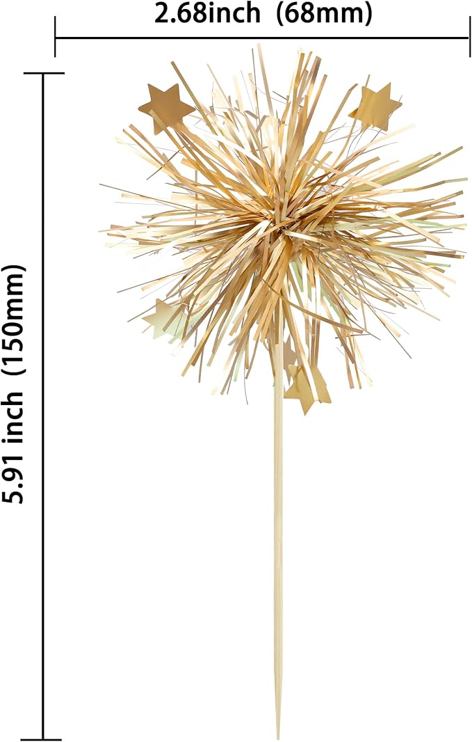 Gyufise 30Pcs Foil Firework Cupcake Toppers Happy Birthday Cake Toppers Sparkle - Image 2