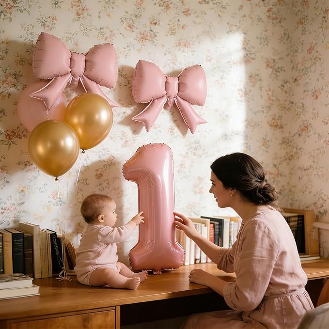 8pcs Pink Bow Foil Balloons - Image 3