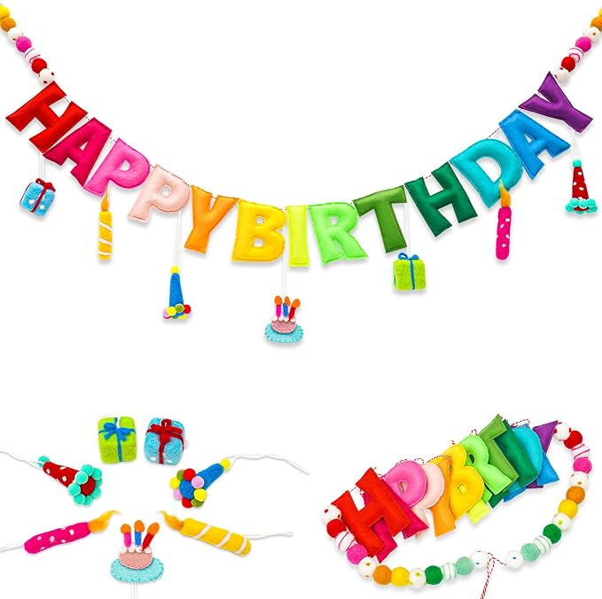 Pre-Strung Happy Birthday Banner, Felt Birthday Garland by Unknown