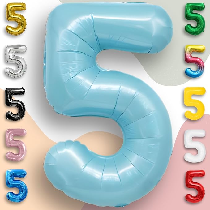 Candy Blue Number Balloon 5 Mylar Foil Balloons 16 Inch - Image 6