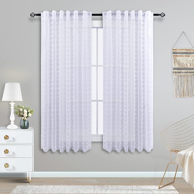 KOUFALL White Sheer Curtains 45 Inch Length - Image 2