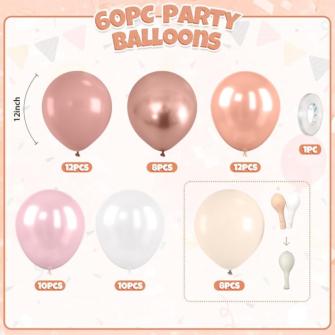 Dusty Pink Balloons, Double Stuffed Beige Balloon Pearl White Metallic Rose - Image 2