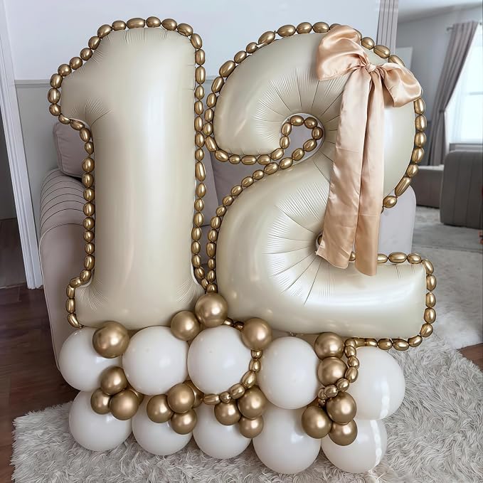 Cream 13 Balloon Number 40 Inch Cream Number 13 Balloon Helium Mylar Balloons - Image 2