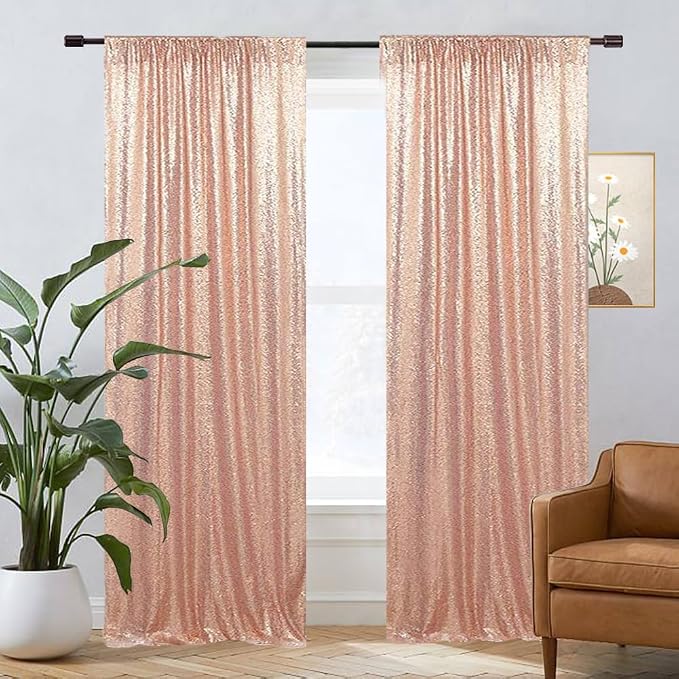 Eternal Beauty Rose Gold Sequin Backdrop Curtains, 4 Panels 2x8FT | 3mm Sparkle - Image 7