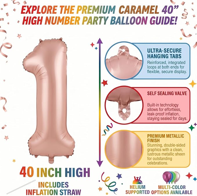 40 Inch Caramel Foil Number 1 Balloon - Image 2