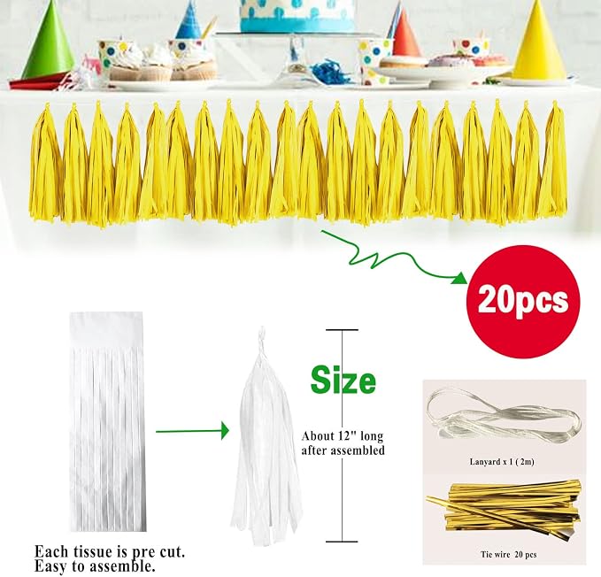 Light Yellow Tissue Paper Tassels Garland Banner - Image 2